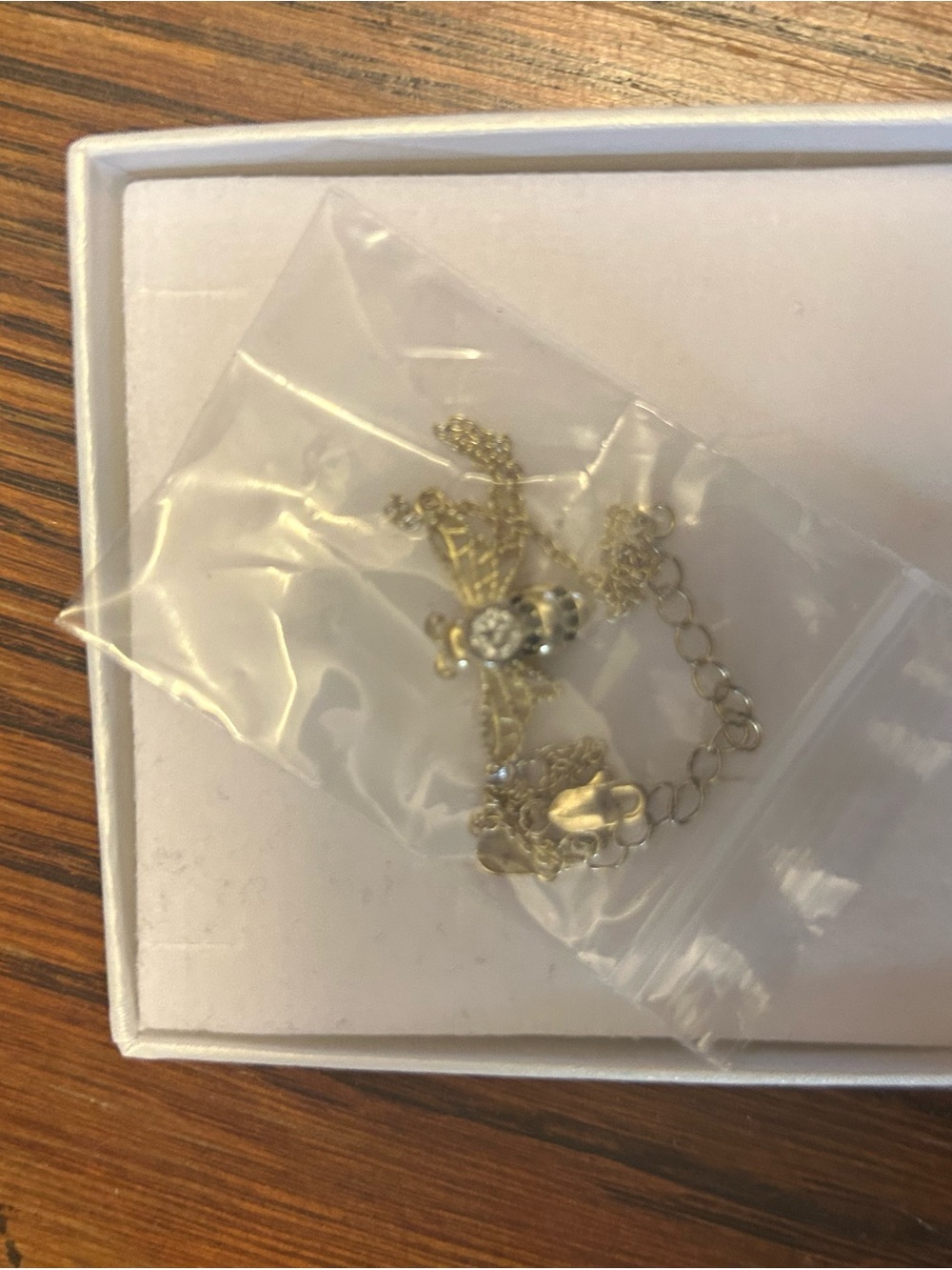 Delicate Gold-Tone Bee Pendant Necklace with Crystal Accent
